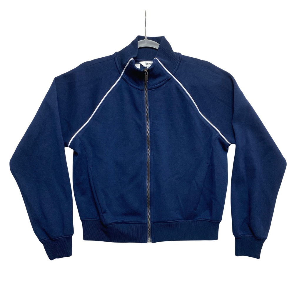 Spanx Track Jacket Womens Small Navy Blue AirEssentials Piping Full Zip 50942R